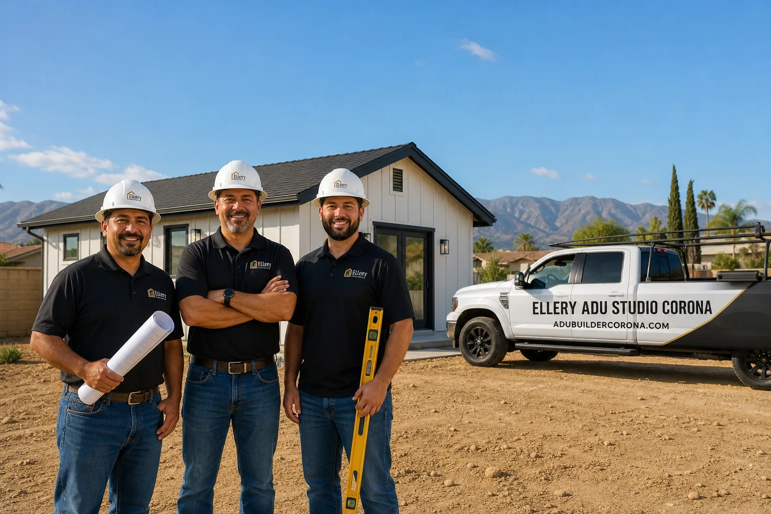 Ellery ADU Studio Corona adu service vehicle and crew in Corona, CA
